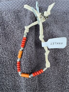 Red & Orange Beaded Leather Adjustable Bracelet by